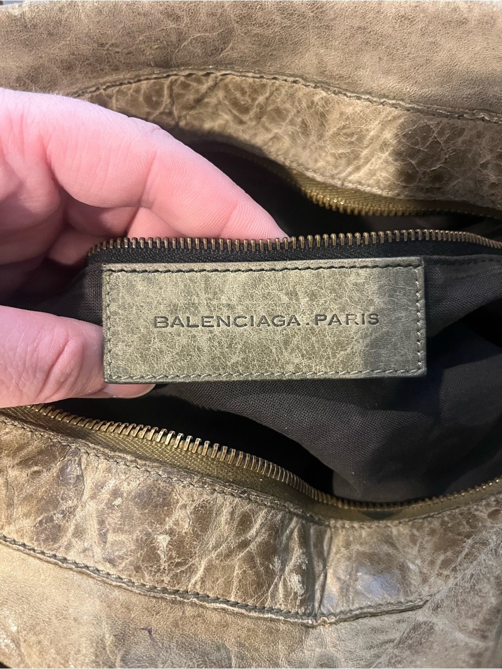 Balenciaga Olive Green Distressed Leather Shoulder Bag